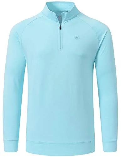AjezMax Mens Long Sleeve Top Running Shirts Jackets Half Zipper Yoga Gym Workout Fitness Tee Shirts Men Light-Blue Size L