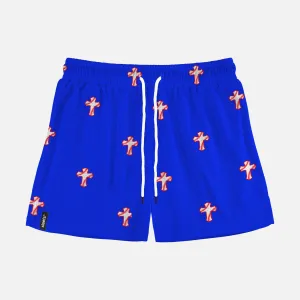 Baseball Cross Pattern Royal Blue Shorts - 5"