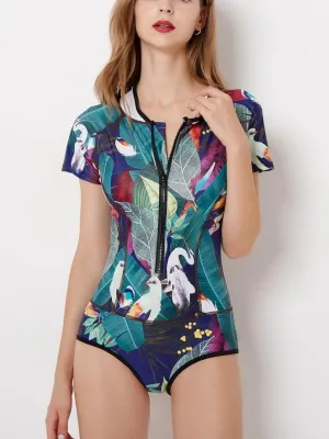 Connected Surfing Suit Short Sleeve Women Swimming Suit Hot Spring Swimming Suit