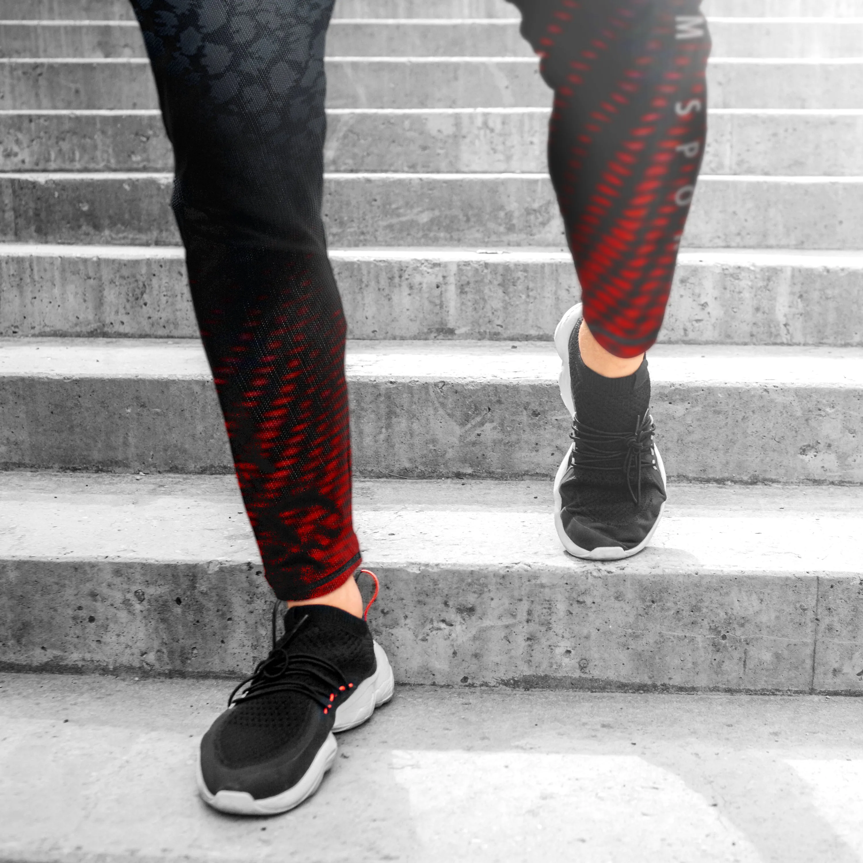 DXM Sports Compression Pants Rash Guard Legging Mens Spats - Black/Red