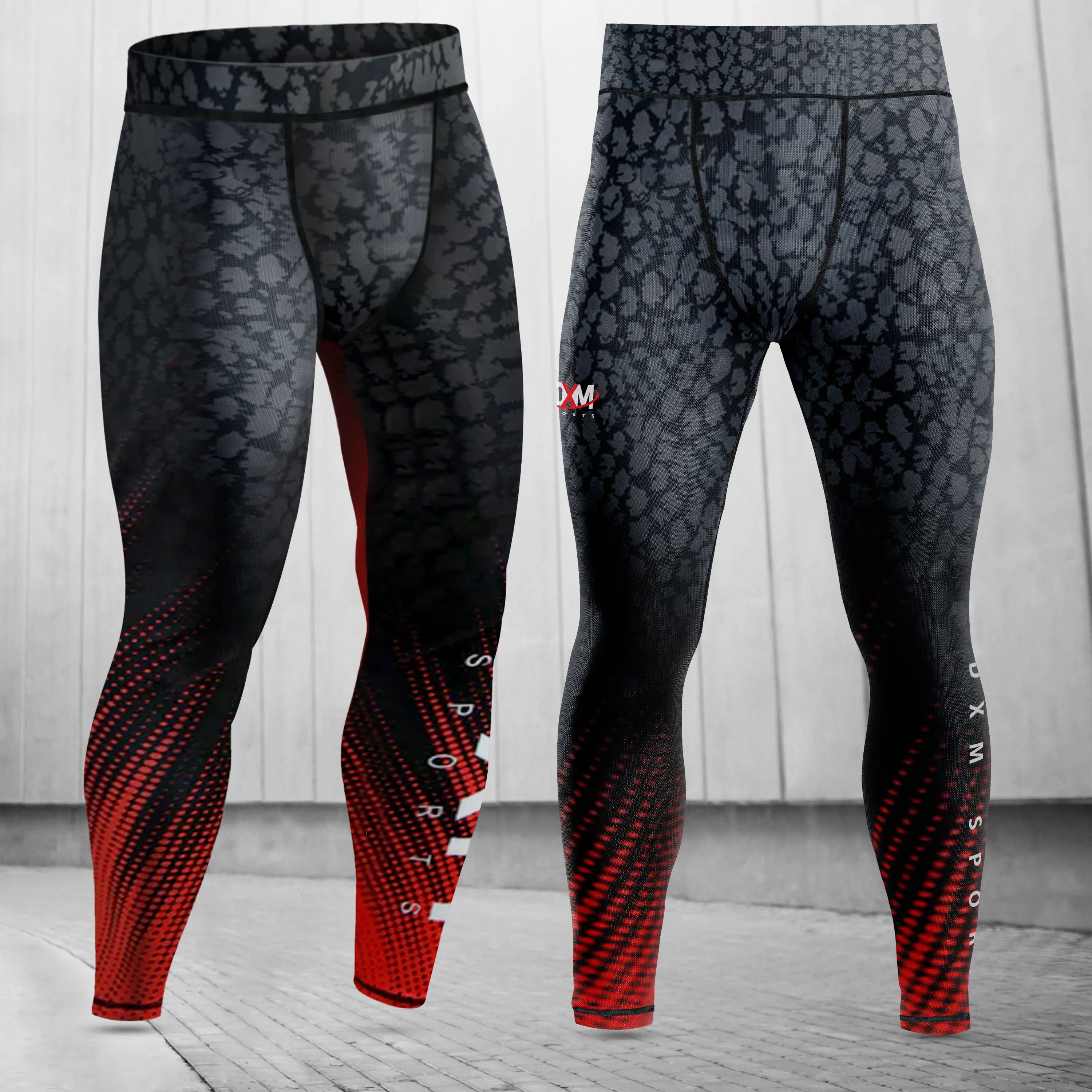 DXM Sports Compression Pants Rash Guard Legging Mens Spats - Black/Red