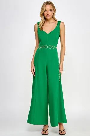 elastic shoulder strap chain belt jumpsuit