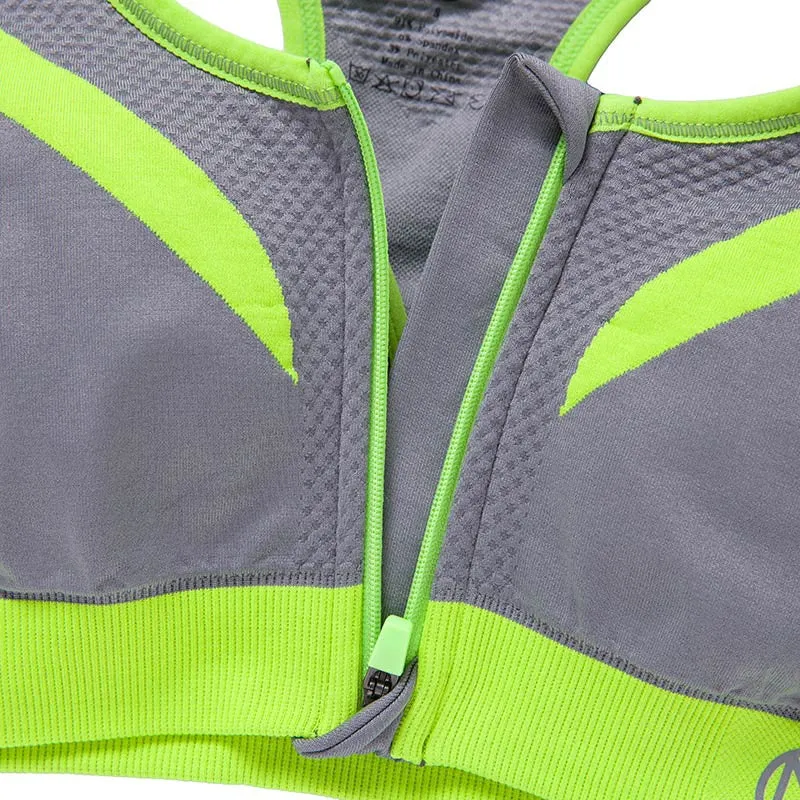 Front Zipper Push Up Sports Bra