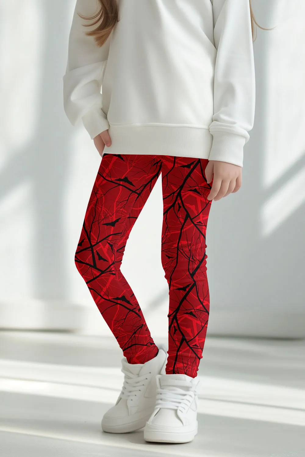 Full Moon Lucy Red Fall Halloween Print Cute Leggings - Kids