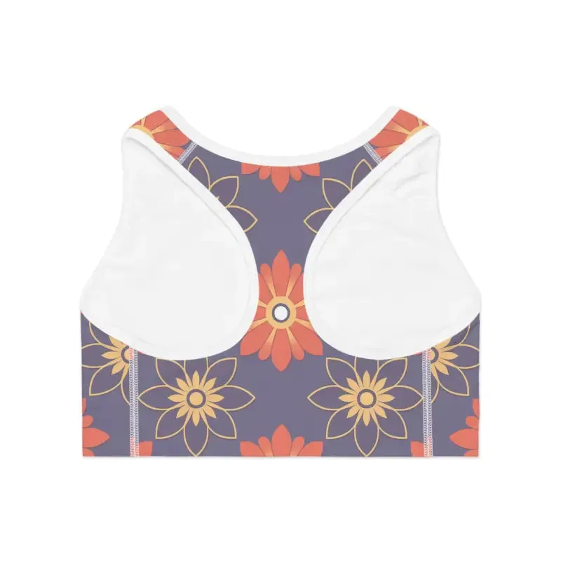 Geometrical Floral Pattern Polyester Spandex Sports Bra