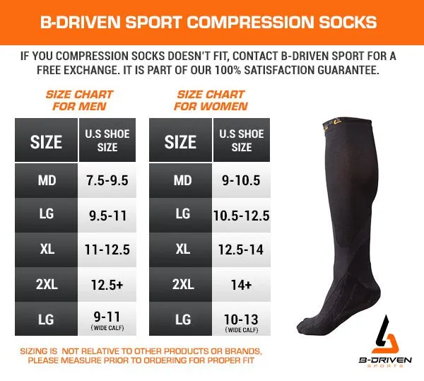Graduated Compression Socks Black W/Extra Bump Foot Support