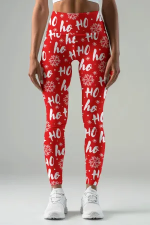 Hohoho Lucy Red Winter Printed Leggings Yoga Pants - Women
