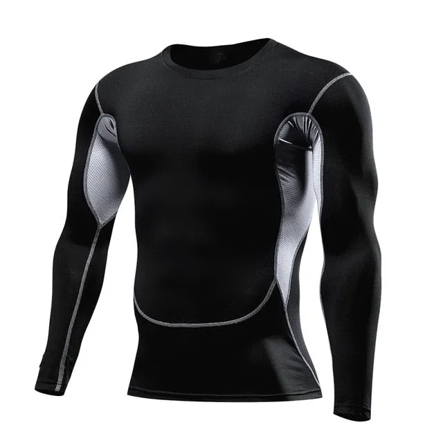Men Running T Shirt Fitness Tight Long Sleeve Sport tshirt Training Jogging Shirts Gym Sportswear Quick Dry