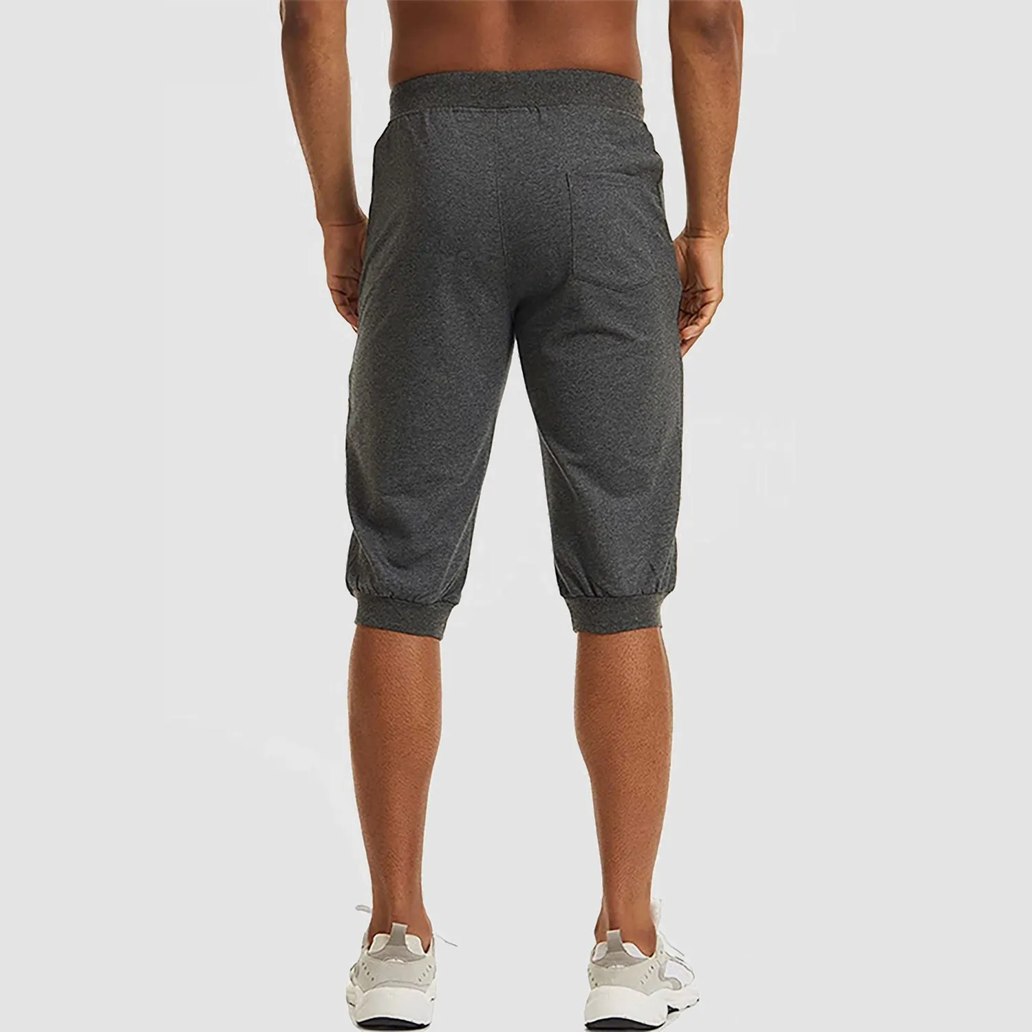 Men's 3/4 Jogger Capri Pants with Zipper Pockets Knee Length Running Training Workout Shorts