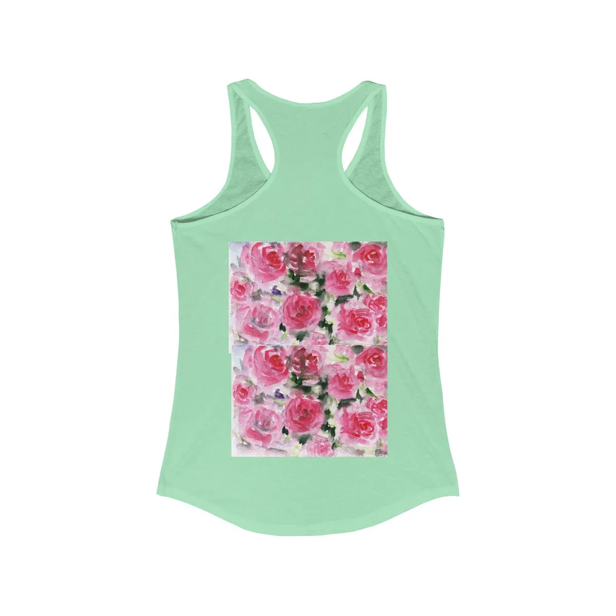 Pink Floral Print Tank, Pink Rose Designer Best Floral Women's Ideal Racerback Tank - Made in the U.S.A.
