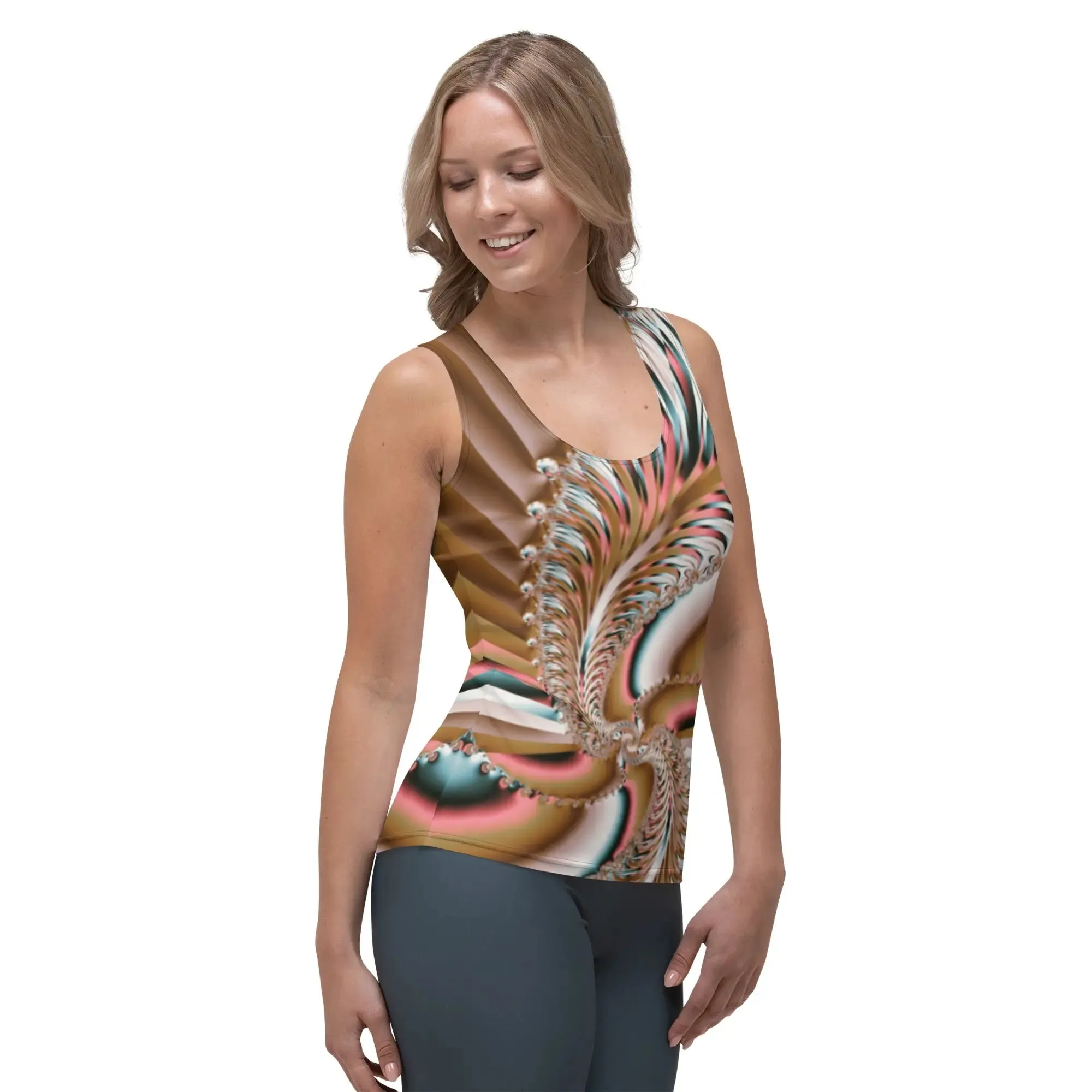 "Summer Spin" Collection - Colorful Fantasy Abstract Modern Fractal Flower All-Over-Print Yoga Tank Top