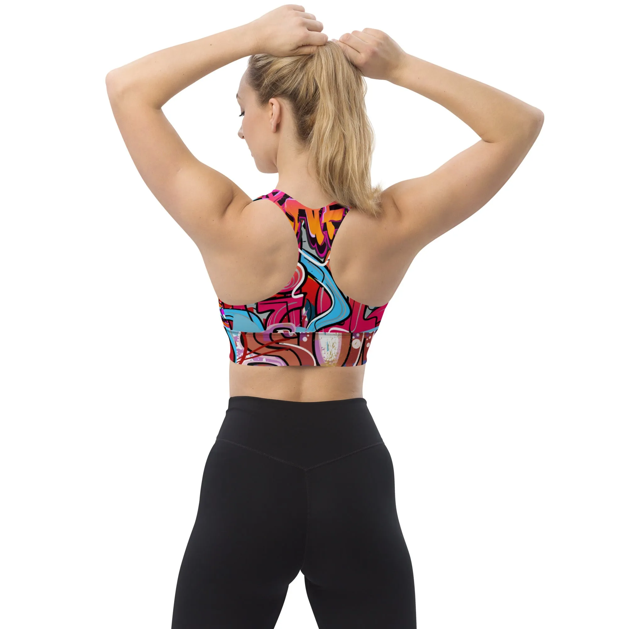 Red Orange Graffiti Longline sports bra