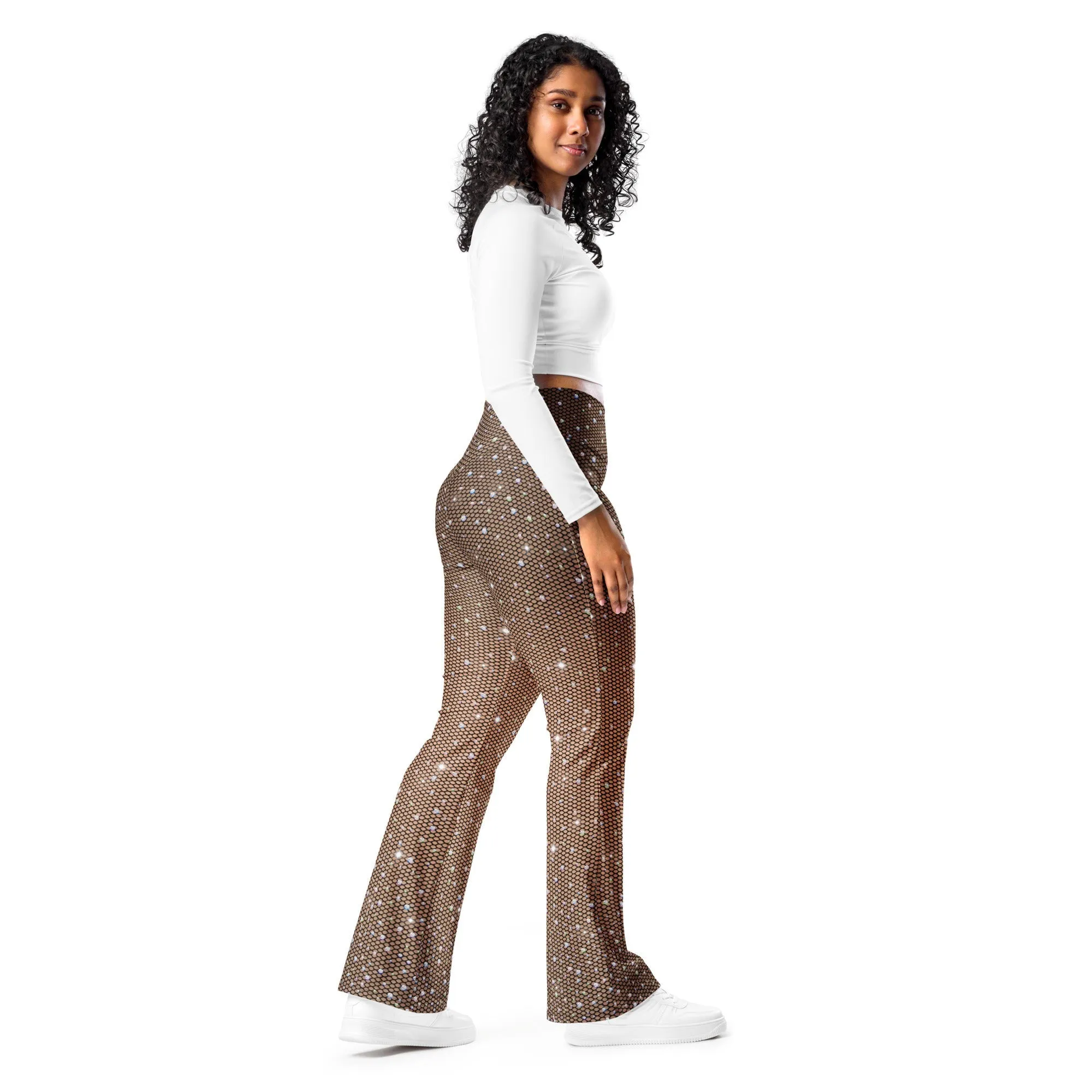 Sparkle Fishnet Print Flare Leggings