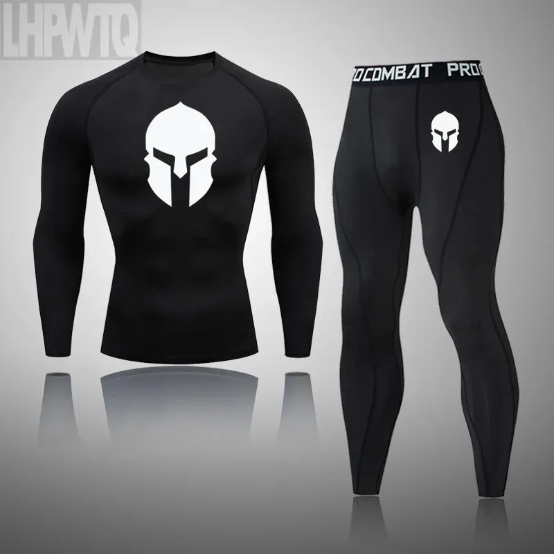 Spartan 3 Piece Gym Set - Compression Rash Guard - Dry Fit Legging - Workout Shorts