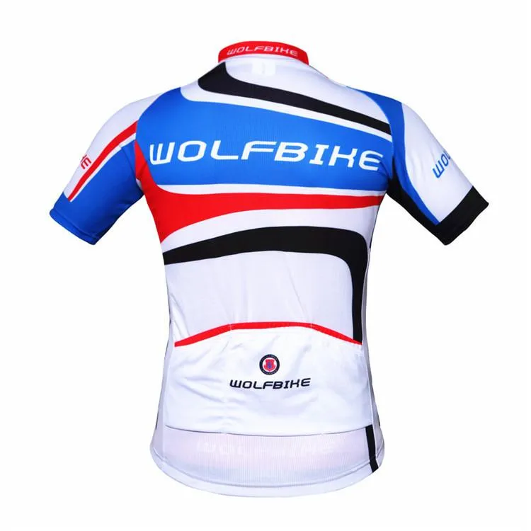 WOLFBIKE White Blue Short Sleeve Cycling Jersey