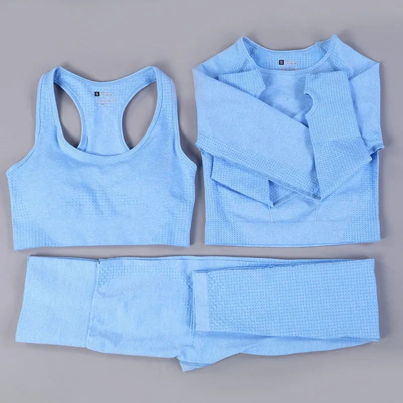 Yoga Activewear Set with Long Sleeve Shirts and High Waist Leggings
